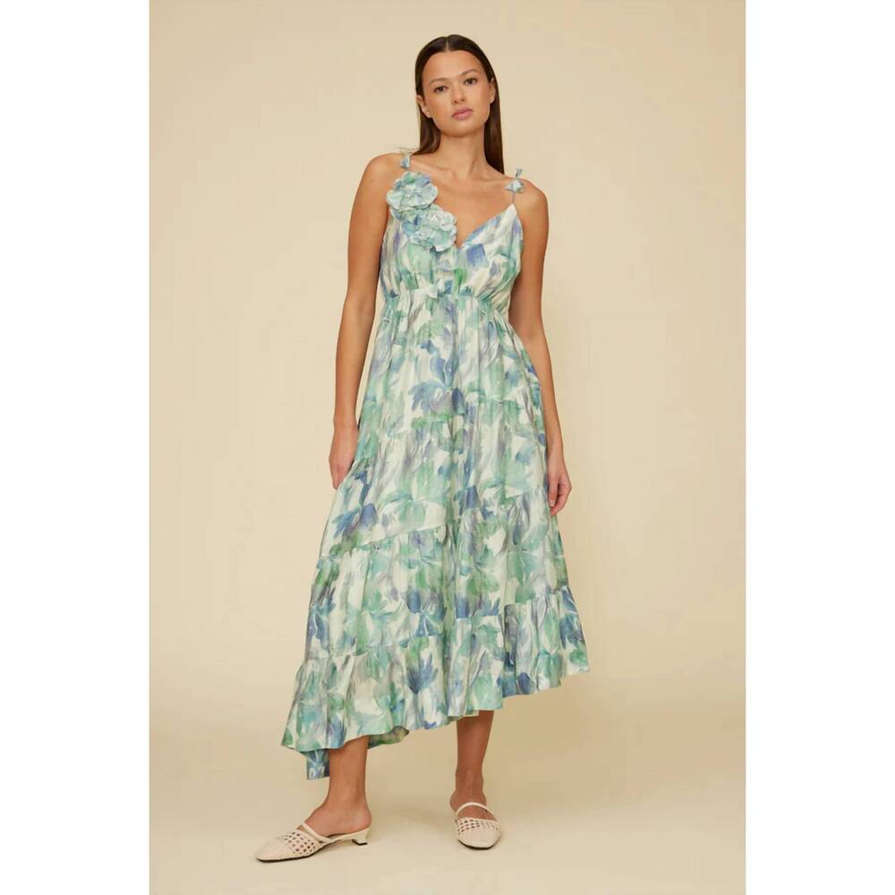 NEW LUCY PARIS moret flared dress in turquoise floral
